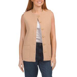 ELIE TAHARI Oak Sleeveless Button Vest With Front Pockets